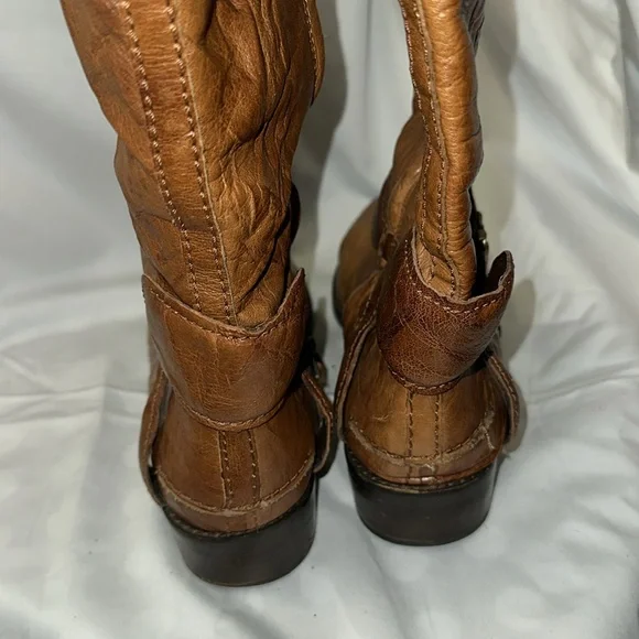 Sam Edelman Brown Presley Textured Wrinkled Leather Western Riding Boots size 9. - Picture 3 of 6